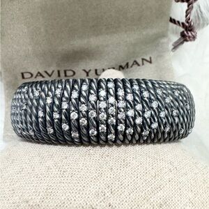 David Yurman Tempo Diamond Blackened Sterling Silver Wide Cable Bracelet